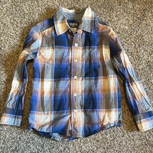 EUC OshKosh Blue/Orange/Cream Plaid Cotton Button Up Size 4